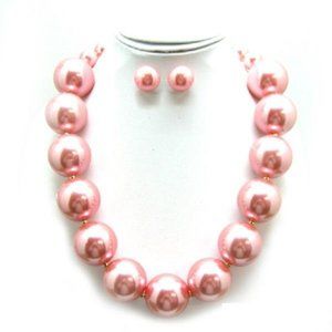 Pink Pearl Necklace with Matching Earrings